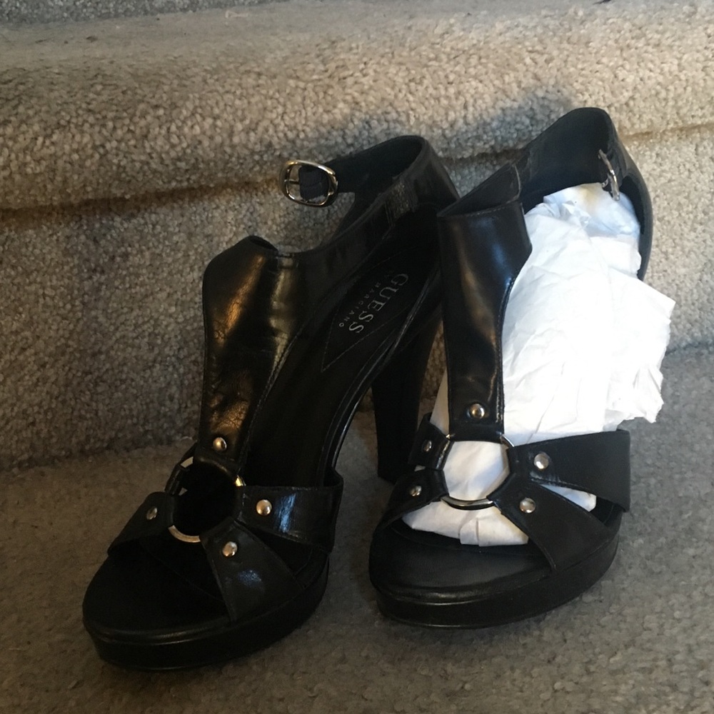 Guess by Marciano Black Leather 3 Inch Heels